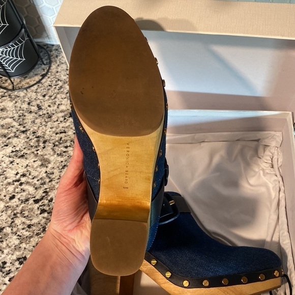 Veronica Beard Dacey Denim Clog wooden heel clogs - Picture 8 of 12